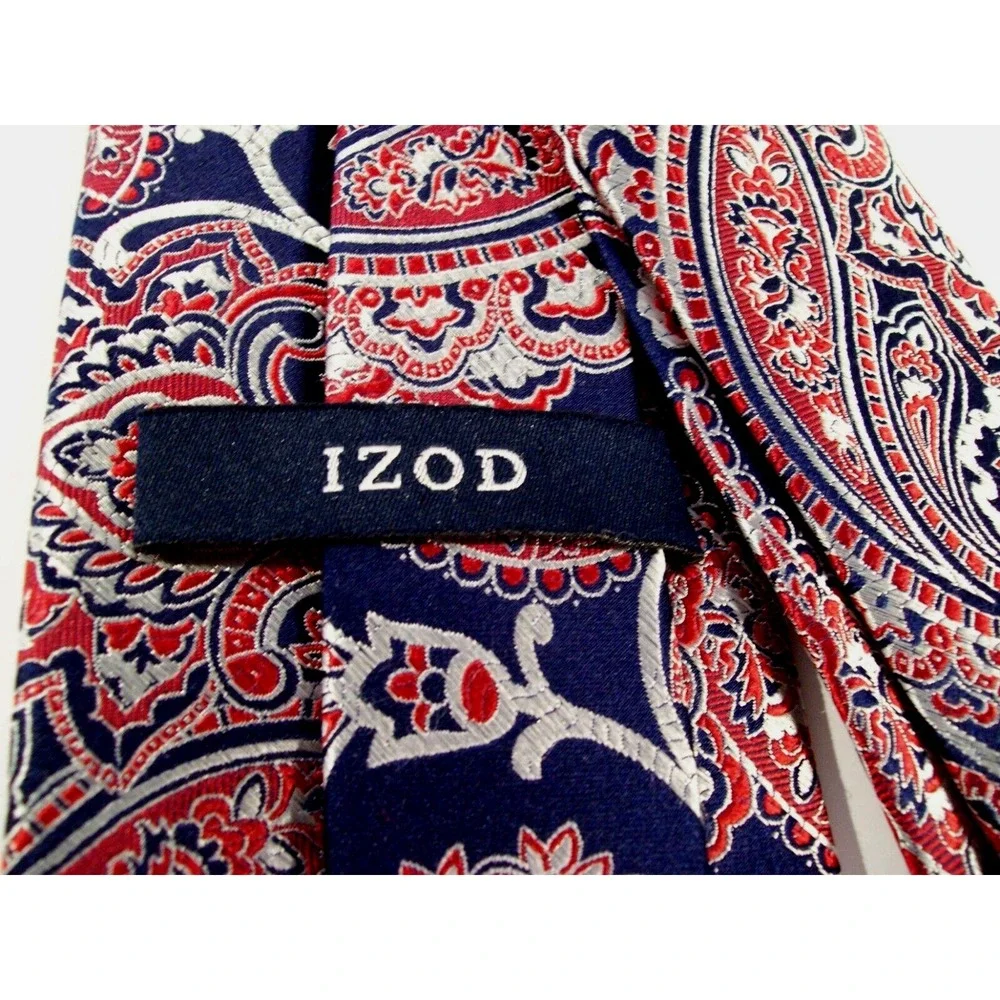 Men's Izod Paisley Silk Neck Tie, Navy,‎ Red, Silver